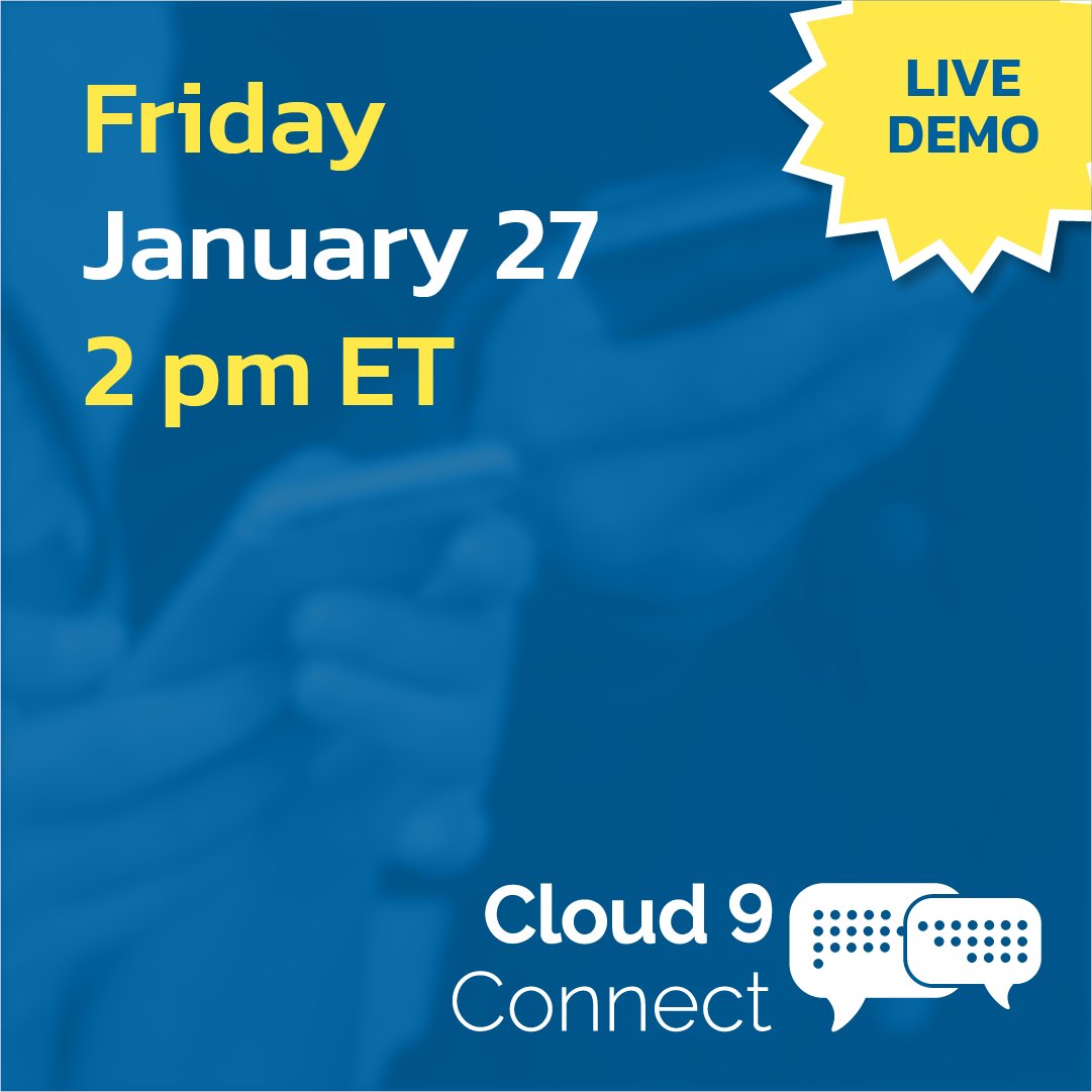 With Cloud 9 Connect, you can:
📅 Automate appt reminders
💬 Engage in 2-way text w/ patients
✅ Automate confirmations and appt needs
🙅 Allow pat's to opt out of reminders

Join us for a special LIVE demo of Cloud 9 Connect, this Fri 1/27 at 2 pm ET. 👉 cloud9.software/get-to-know-cl…