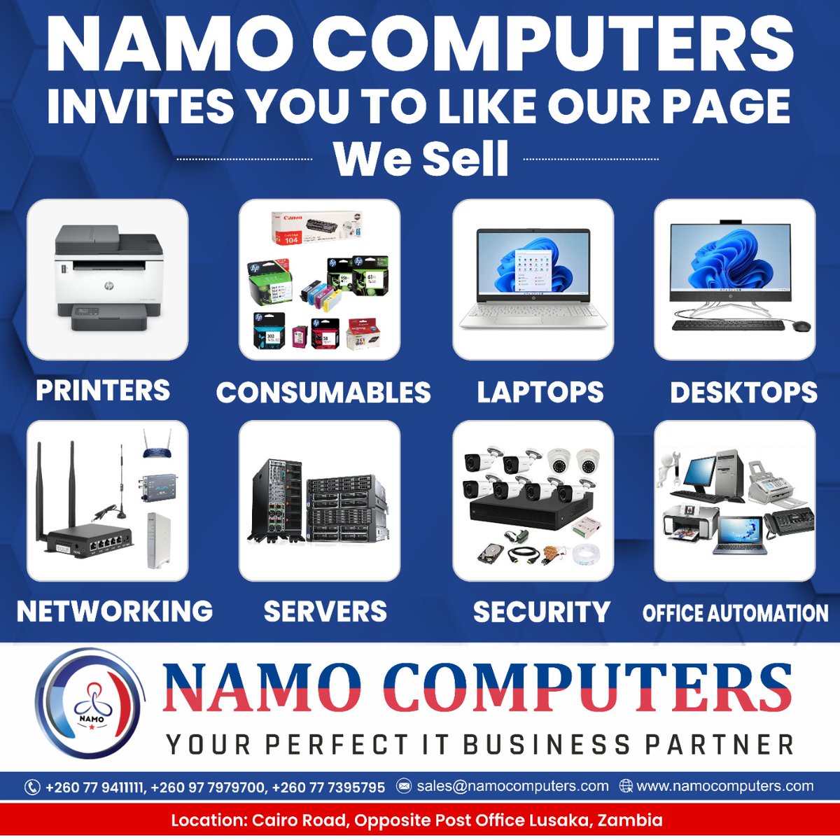 Namo_Computers's tweet photo. Namo Computers Invites You to Like Our Page We Sell
--
More information :-👇
☎📲 - Call/Whatsapp: +260 779411111, +260 977979700, +260 777395795
📧 - sales@namocomputers.com
📍Store - Namo Computers, Cairo Road, opposite post
office, Lusaka, Zambia
📧 - https://t.co/LGdeaCLCLI https://t.co/WPf36jXspK