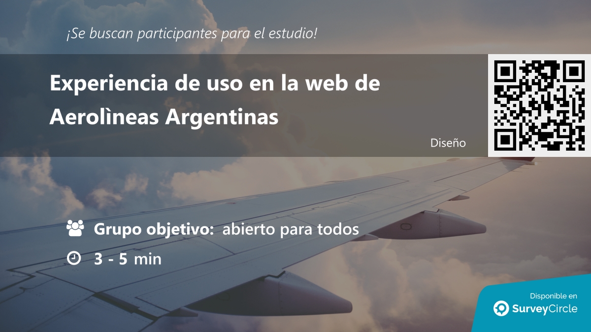 daily_research's tweet image. ¡Se buscan participantes para estudio!

Tema: &quot;Experiencia de uso en la web de Aerolìneas Argentinas&quot; surveycircle.com/5MK6YC/ via @SurveyCircle

#TreeTesting #ExperienciaDeUsuario #AerolíneasArgentinas #avion #encuesta #surveycircle