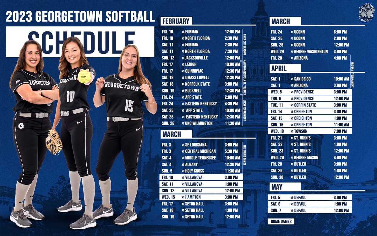 Take a look at our upcoming season! See you at Nats Academy for all of our home games this season🥎 

#HoyaSaxa