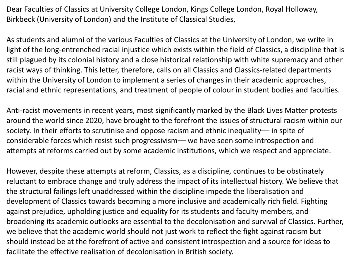 LCOC is proud to release its first open letter addressed to the University of London's Classics departments. To read the full letter and sign it, please click here: forms.gle/kQaPUoYmHosyZ1…
You don't have to be a POC or UOL-affiliated to sign and show your support!