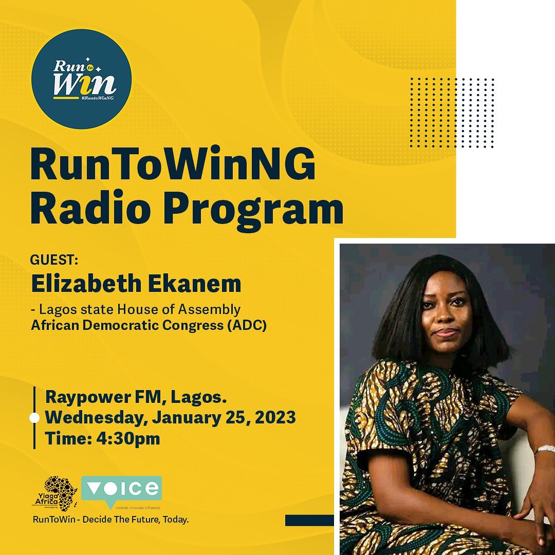 beyondthebase_'s tweet photo. Tomorrow Elizabeth Ekanem, a young candidate running for Lagos State House of Assembly will be speaking on her manifesto and her work with the underprivileged in her community live on the #RunToWinNG radio program by @YIAGA & @voicetweetz Stay Tuned🎙 https://t.co/ezlLJDoRNu