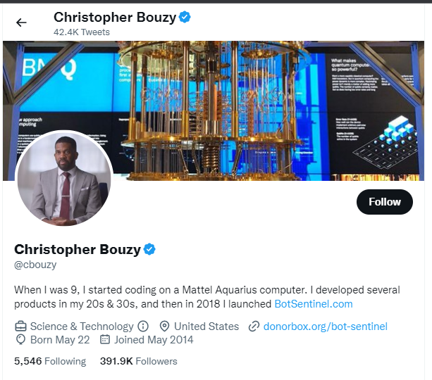 NatetheLawyer's tweet image. Christopher Bouzy (Cbouzy) aka IconicExpert

Used Tactics like copy &amp;amp; paste duplicative content to amplify messaging artificially, This is Spam and Platform Manipulation. 

Bot Sentinel's report says it.

Here is the Proof @elonmusk.

#StopBouzy

Retweet to get Elon's Attention.