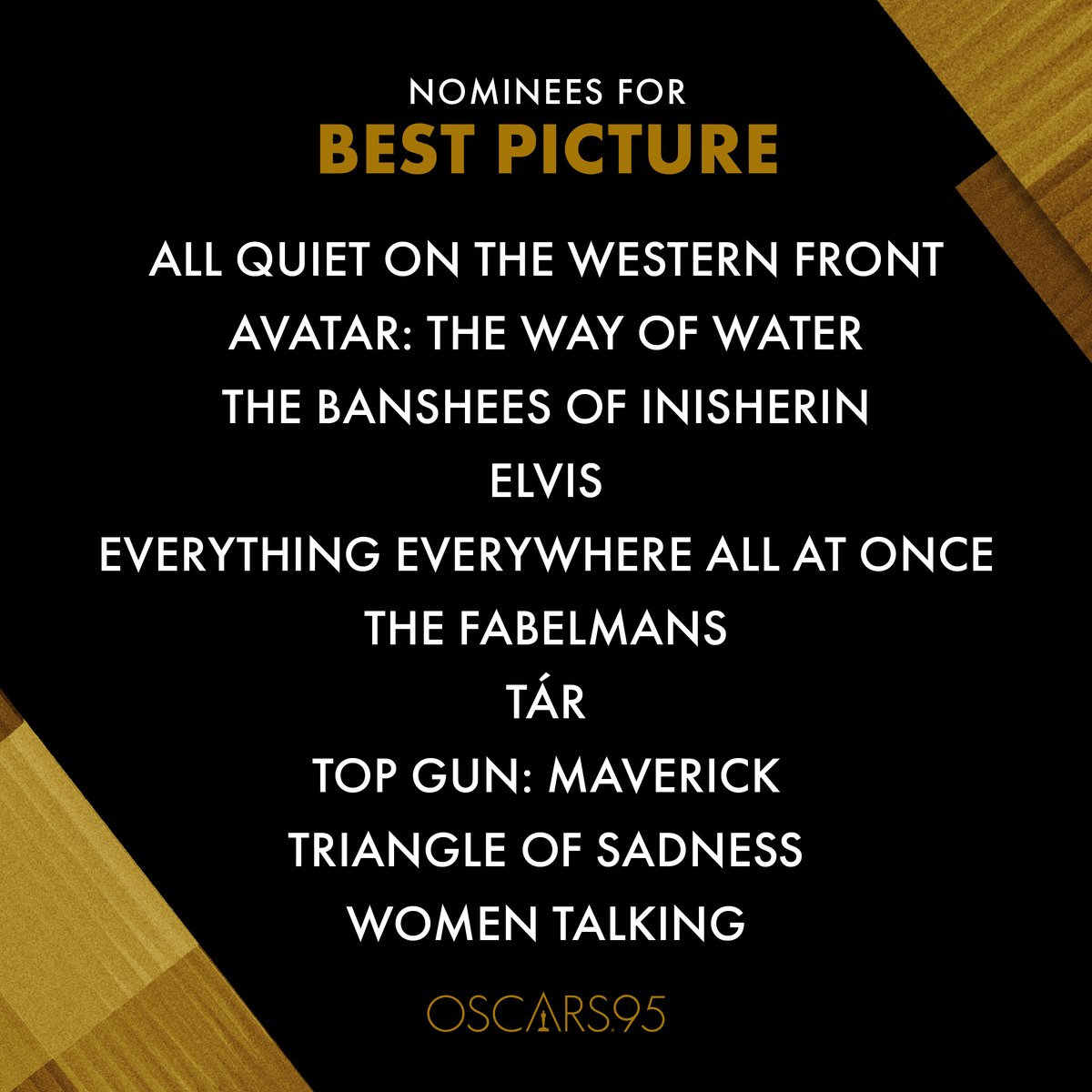 Presenting your Best Picture nominees for the 95th Academy Awards. #Oscars95