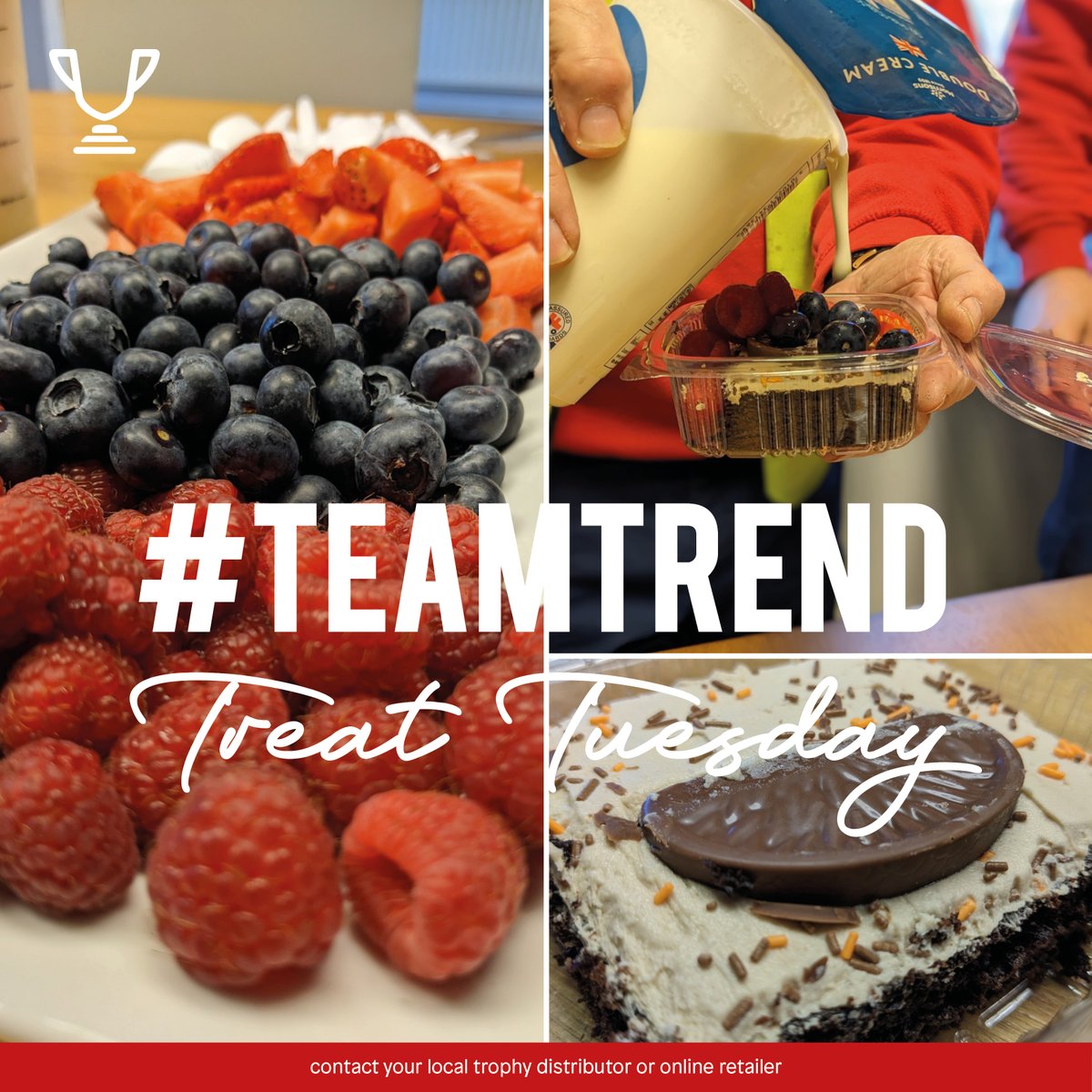 Trendtrophies's tweet photo. We've had a little Treat Tuesday here at Trend. Cake, fruit and cream! 

#treats #cake #fruit #teamtrend #tuesday https://t.co/ZI6VL2K2ZS