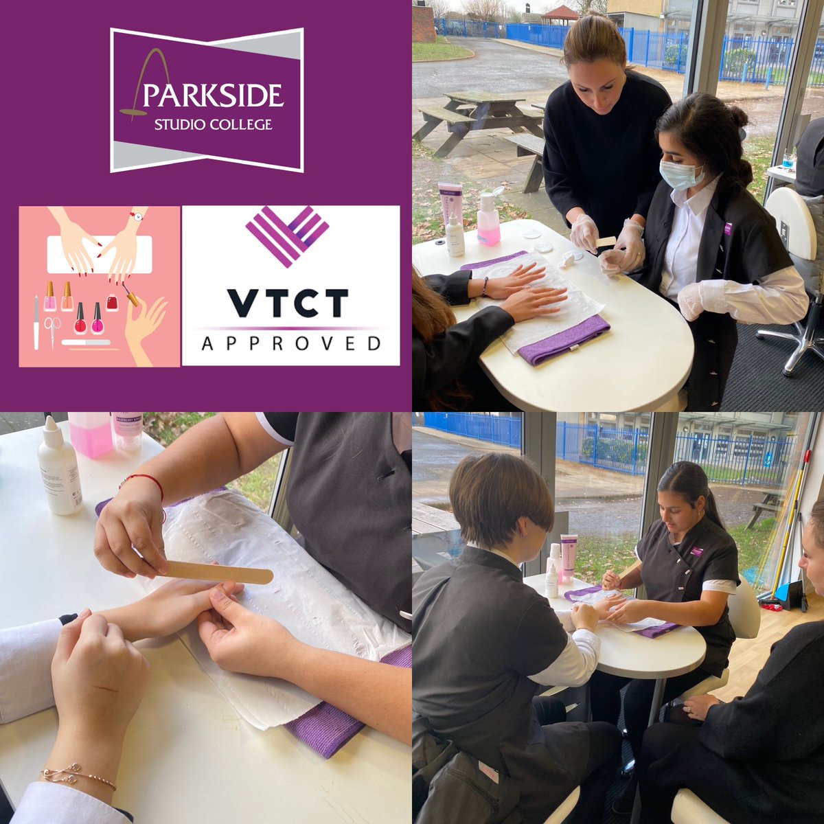 Parkside_Studio's tweet image. A huge warm welcome to Mrs Cowie our new Beauty specialist. Mrs Cowie Joined us today to share her experience in the Beauty Industry with Parkside.
Students embarked on their first unit in the VTCT Award in Nail Treatments today and were learning the art of a perfect manicure.