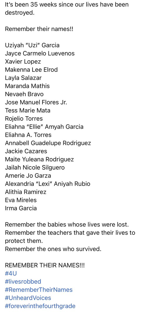 BCross052422's tweet photo. It’s been 35 weeks since we lost our children and teachers. #remembertheirnames https://t.co/y4wjFwZZaX