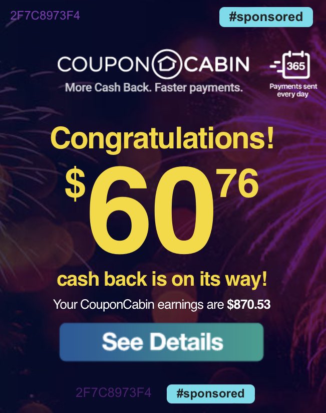 marcogolfs's tweet photo. Thanks for the cash back payout @CouponCabin! https://t.co/ZPkDyTENMS