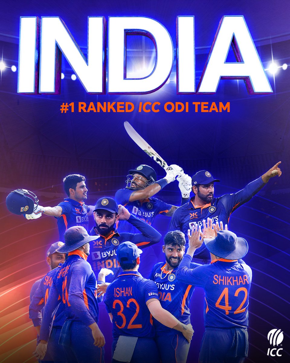 ICC's tweet photo. The new No.1 team in the @MRFWorldwide ICC Men's ODI Team Rankings 🤩

More 👉 https://t.co/sye7IF4Y6f https://t.co/hZq89ZPO31