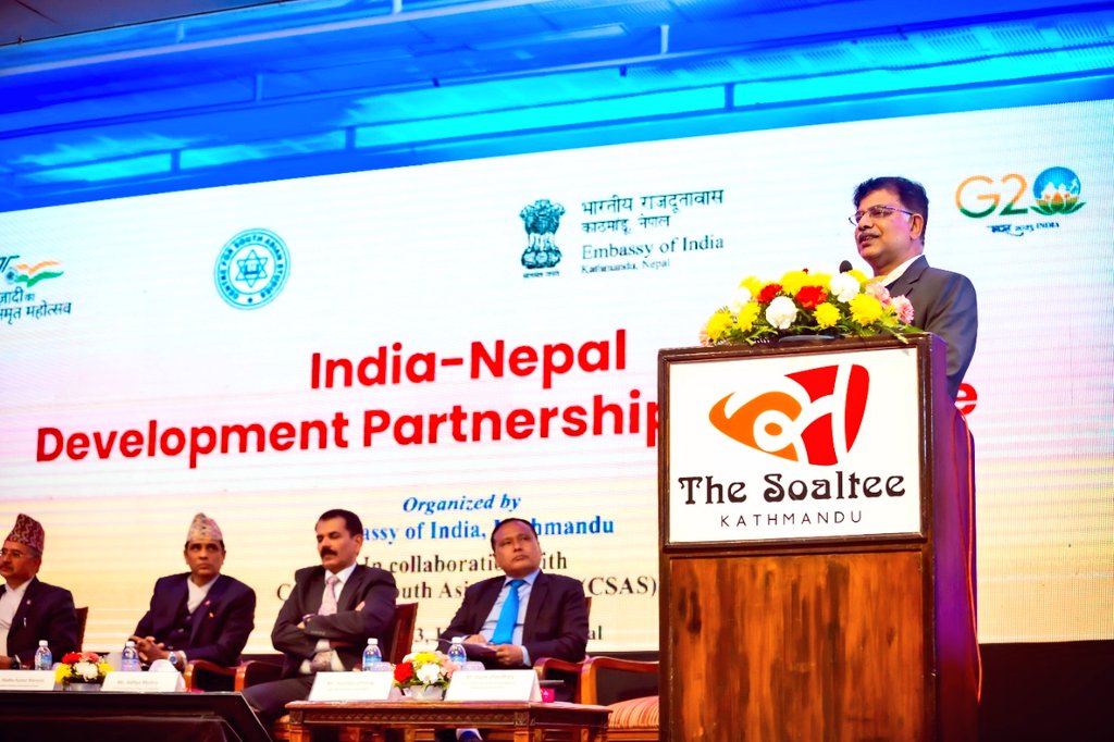 DirPBD_iocl's tweet image. Priveleged to participate in #India-Nepal Development  Partnership Conclave at Kathmandu organized by #EmbassyofIndia in Nepal. Spoke on how #IndianOil is strengthening India-Nepal Cross-border relationship for ensuring #Energy connectivity.