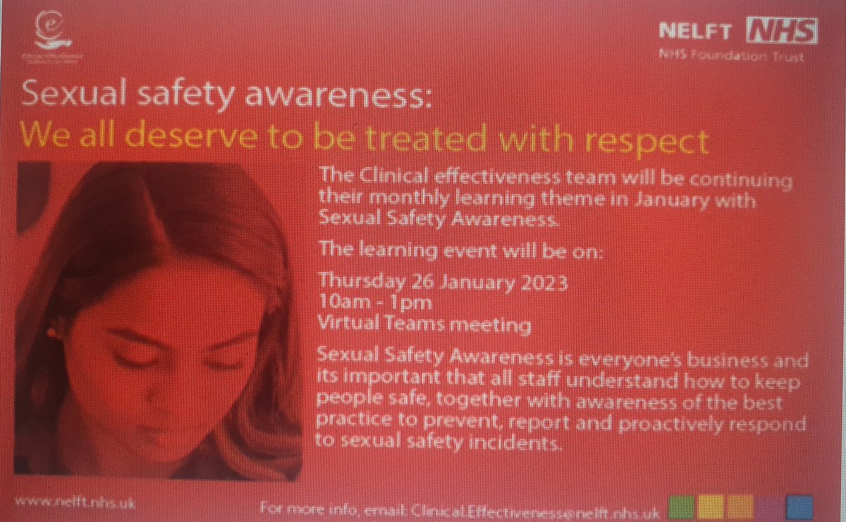 Looking foward our Sexual Safety Learning event on Thursday. #bestcare #safe @CathrineLund4 @KezaBB @L_e_a_h_C @LazardMatt @ard_nelft @Lucy32134139  @NELFTLetsEngage @NELFT