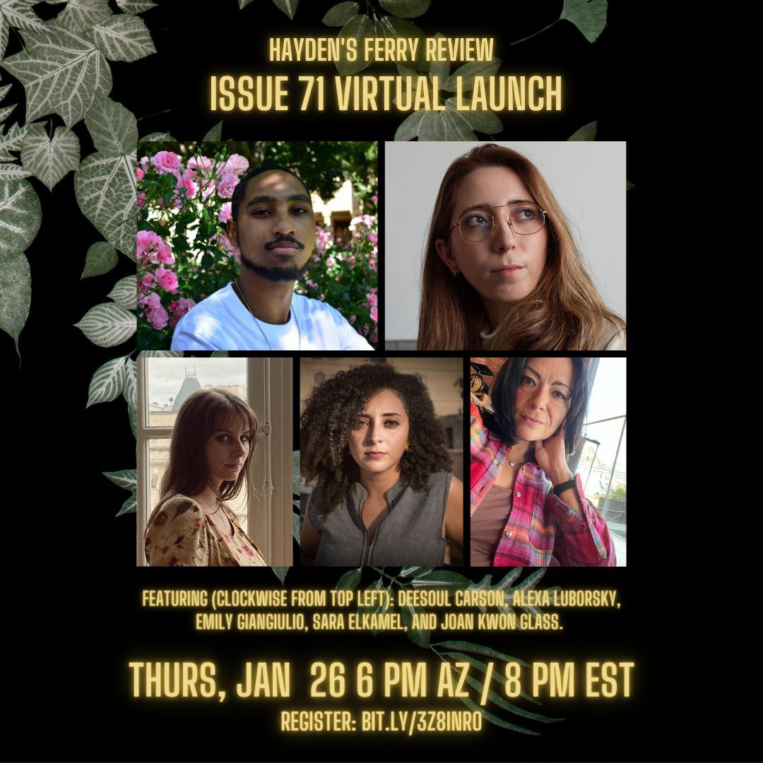 Our virtual launch party is this Thursday!!! 🚀 🚀 

You won’t want to miss <a href="/deesoulpoetry/">DeeSoul 🙂‍↕️</a>, <a href="/thebigluborsky/">alexa is questioning the point of genre</a>, <a href="/ByGiangiulio/">Emily Giangiulio *is off writing ✌️*</a>, <a href="/SaraFarag/">Sara Elkamel</a>, and @joanpglass read their work! 

Register here: bit.ly/3Z8InRo
