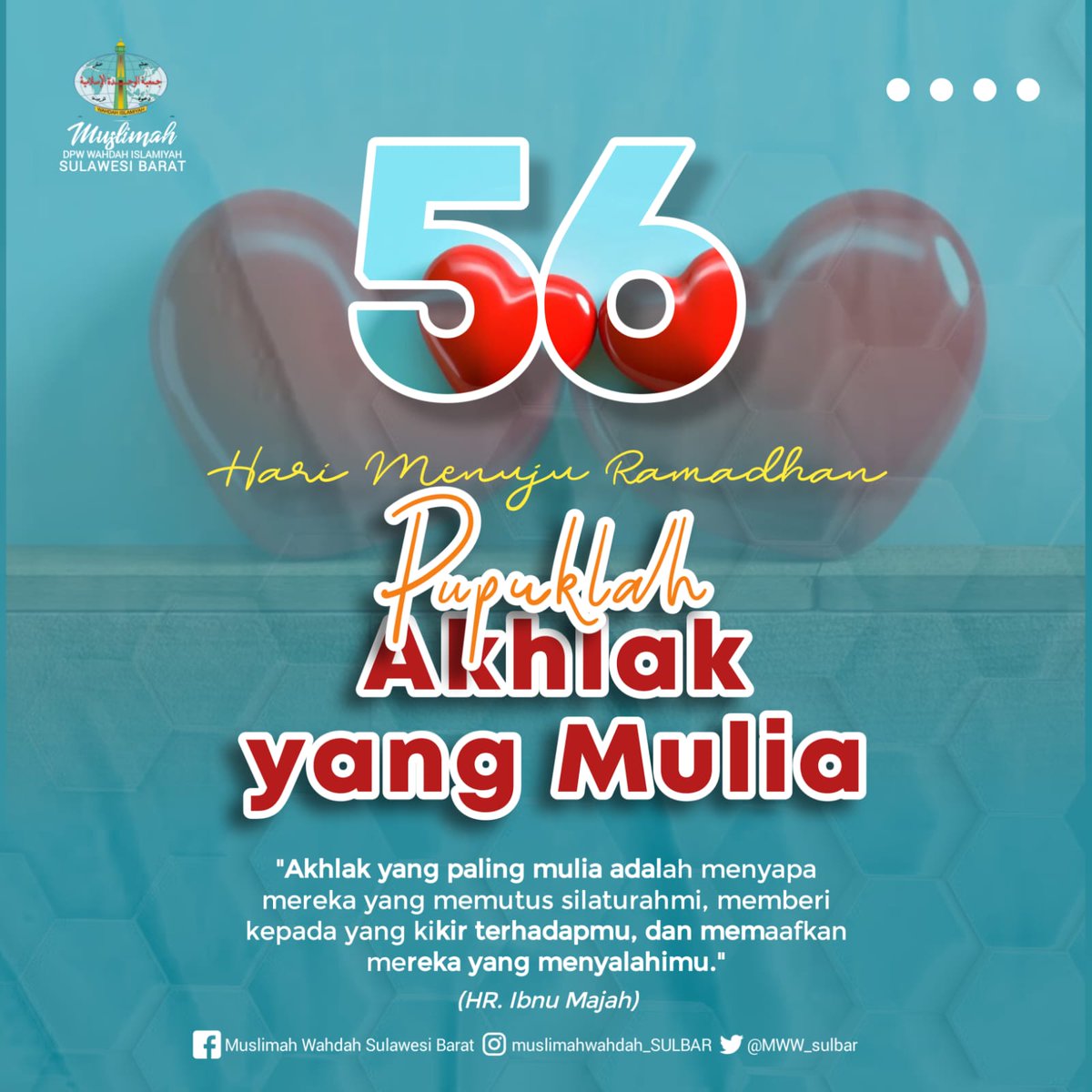 MWWsulbar's tweet photo. Pupuklah Akhlak Mulia

"Akhlak yang paling mulia adalah menyapa mereka yang memutus silaturahmi, memberi kepada yang kikir terhadapmu, dan memaafkan mereka yang menyalahimu."

(HR. Ibnu Majah) https://t.co/BvbbeKP4d6