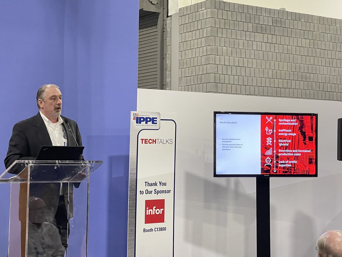 ABBMotorDriveUS's tweet photo. What’s eating away at your productivity? Jim Neawedde talks pain points and solutions at #IPPE23. https://t.co/9KFalChAtF