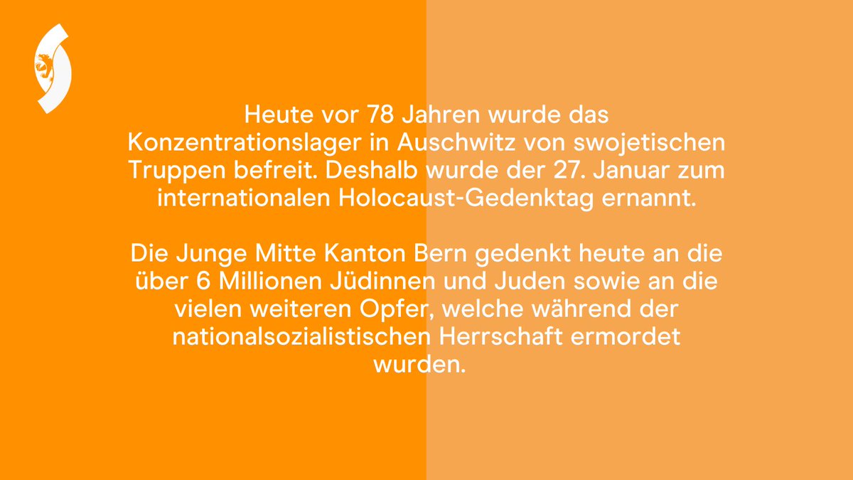 DieJungeMitteBE's tweet photo. Die Junge Mitte Kanton Bern gedenkt heute an die zahlreichen Opfer des Holocausts.
#dontforgethistory #holocaustgedenktag #diejungemittekantonbern https://t.co/oLXZ3W8RD8