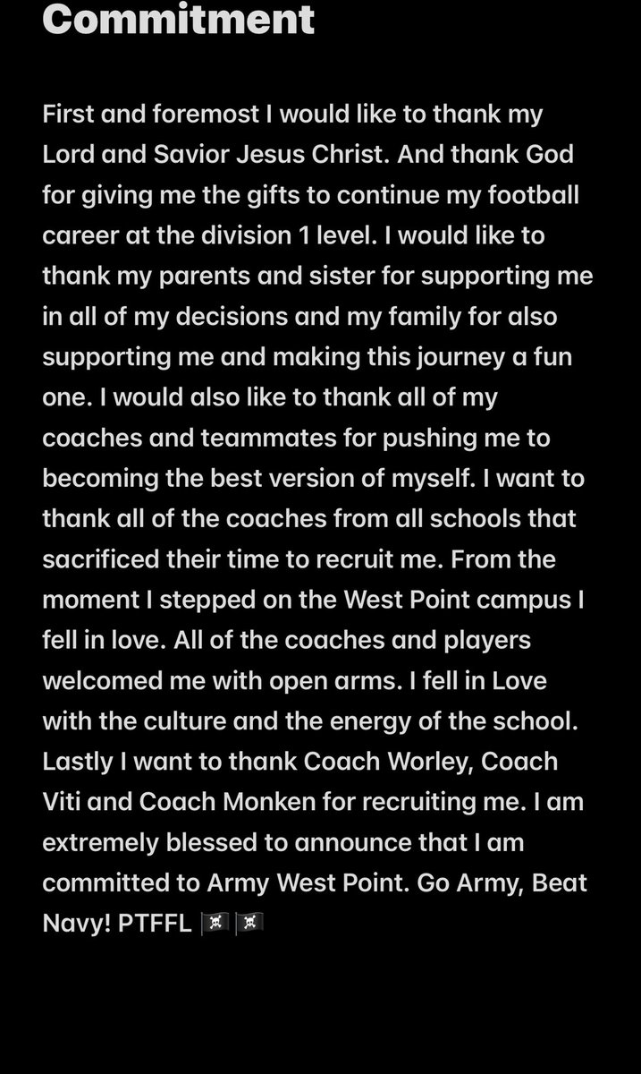 charlie_j77's tweet image. Philippians 4:13, I can do all things through Christ that strengthens me. COMMITTED!! BEAT navy 🏴☠️🏴☠️ PTFFL @goblackknights @CoachBeck_PTF
