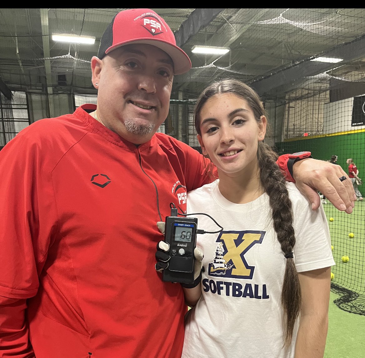 SiennaBocchino's tweet photo. Putting in the work yesterday at my pitching lesson. Hit a new PR. I canโt wait to get on the mound for my HS team.@Xaveriansoftba2 #pitchingforfun #60club https://t.co/ttOI5km6kC