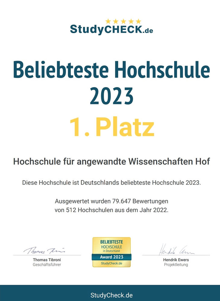 clausatz's tweet photo. Congratulations to #HofUniversity for receiving the first prize ๐ฅ as the most popular university of applied sciences in Germany with the best grades for its teaching. ๐๐
#university #ranking #award
via https://t.co/9gGBSbAQnE https://t.co/all5HBPWht