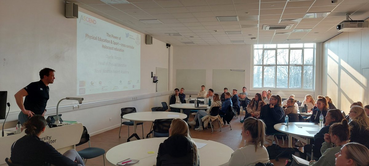 Following the inspirational talk from Dr Mindu Hornick <a href="/HolocaustUK/">H.E.T.</a> <a href="/HMD_UK/">Holocaust Memorial Day Trust</a> Pleasure to be able to have <a href="/IAnsonC/">Charlie I'Anson</a> sharing how he and his school <a href="/RWBAPEDept/">RWBA PE (rwbapedept has moved to instagram)</a> approach Holocaust and Genocide education through PE.