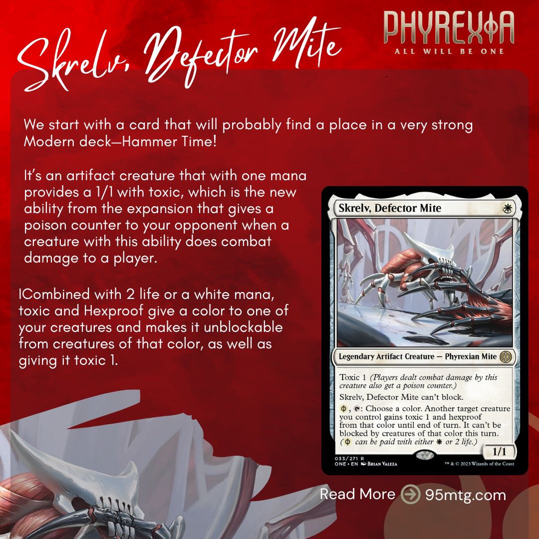 95mtg's tweet photo. 👽🩸𝗣𝗵𝘆𝗿𝗲𝘅𝗶𝗮: 𝗔𝗹𝗹 𝗪𝗶𝗹𝗹 𝗕𝗲 𝗢𝗻𝗲 is coming, and today we’ll look at spoilers to see where some announced cards might find a place.

Read here ➡️ https://t.co/znxGzROdWD

#95mtg https://t.co/bioFNE2mVR