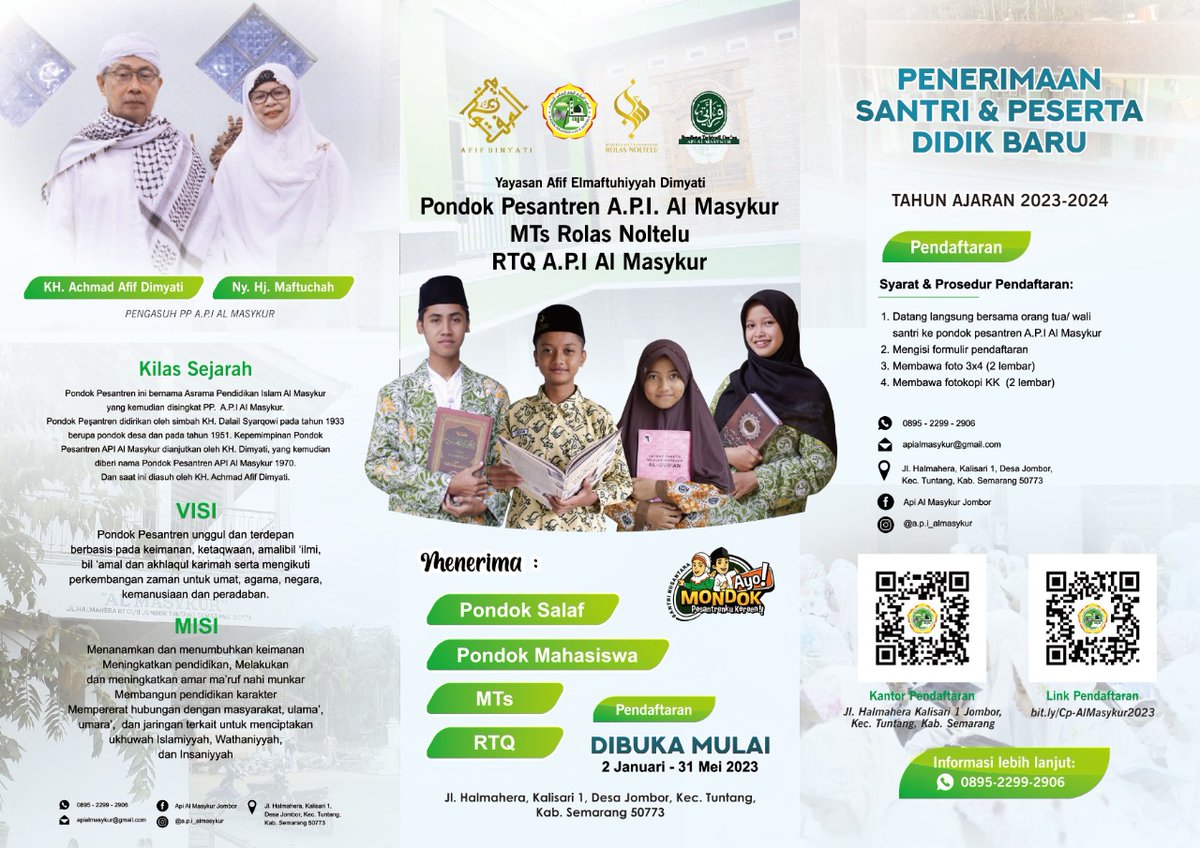 api_almasykur's tweet photo. Yayasan Afif El-maftuhiyyah Dimyati telah membuka pendaftaran santri baru dan  peserta didik baru. Dimulai dari 2 Januari - 31 Mei 2023

#SantriGayengNusantara #santri #IndonesiaMastersSuper500 #IndonesiaMaju #mahasiswa #uin #uinsalatiga #salatigahits https://t.co/TdggCC0TBi