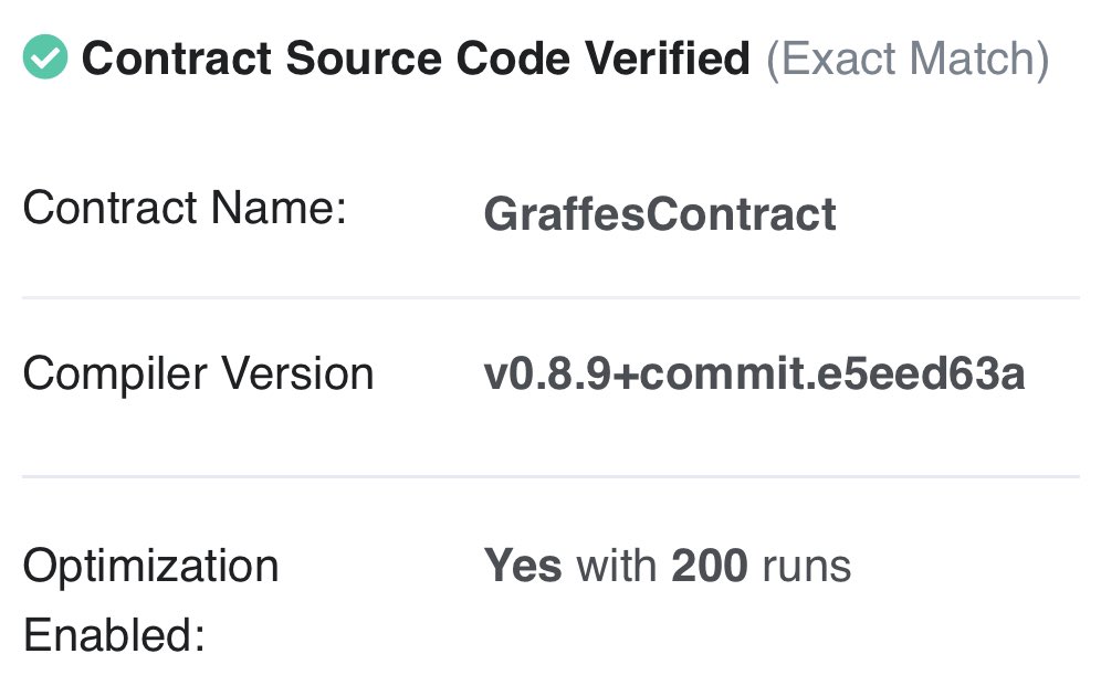 GraffesNFT's tweet photo. Graffes Smart Contract just verified by #etherscan https://t.co/8paCc6YwFq