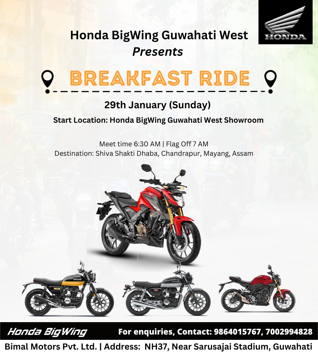 axommotorider's tweet image. Check your motorcycle, keep your gears ready!
Honda BigWing Guwahati West Breakfast Ride is back to thrill your weekend.

#bigwingguwahati #hondabigwing #communityride #breakfastride #ride #motonews #moto #axommotorider #motorcyclist #motojunkie #guwahati #assam