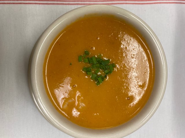 It is CHILLY today. Warm up with our seafood bisque topped with fresh chopped shrimp and chives.

See you tonight, 4 - 10PM.