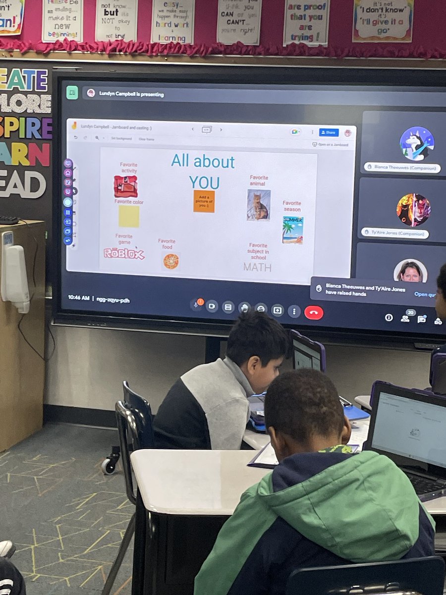 Wayne eLearning Team (@wayneedtech) on Twitter photo Students in <a href="/melissakclark/">Melissa Clark</a>’s class explored the tools in Jamboard and then used Companion Mode in Google Meet to cast and share their work!@CWChamps Students in <a href="/melissakclark/">Melissa Clark</a>’s class explored the tools in Jamboard and then used Companion Mode in Google Meet to cast and share their work!@CWChamps