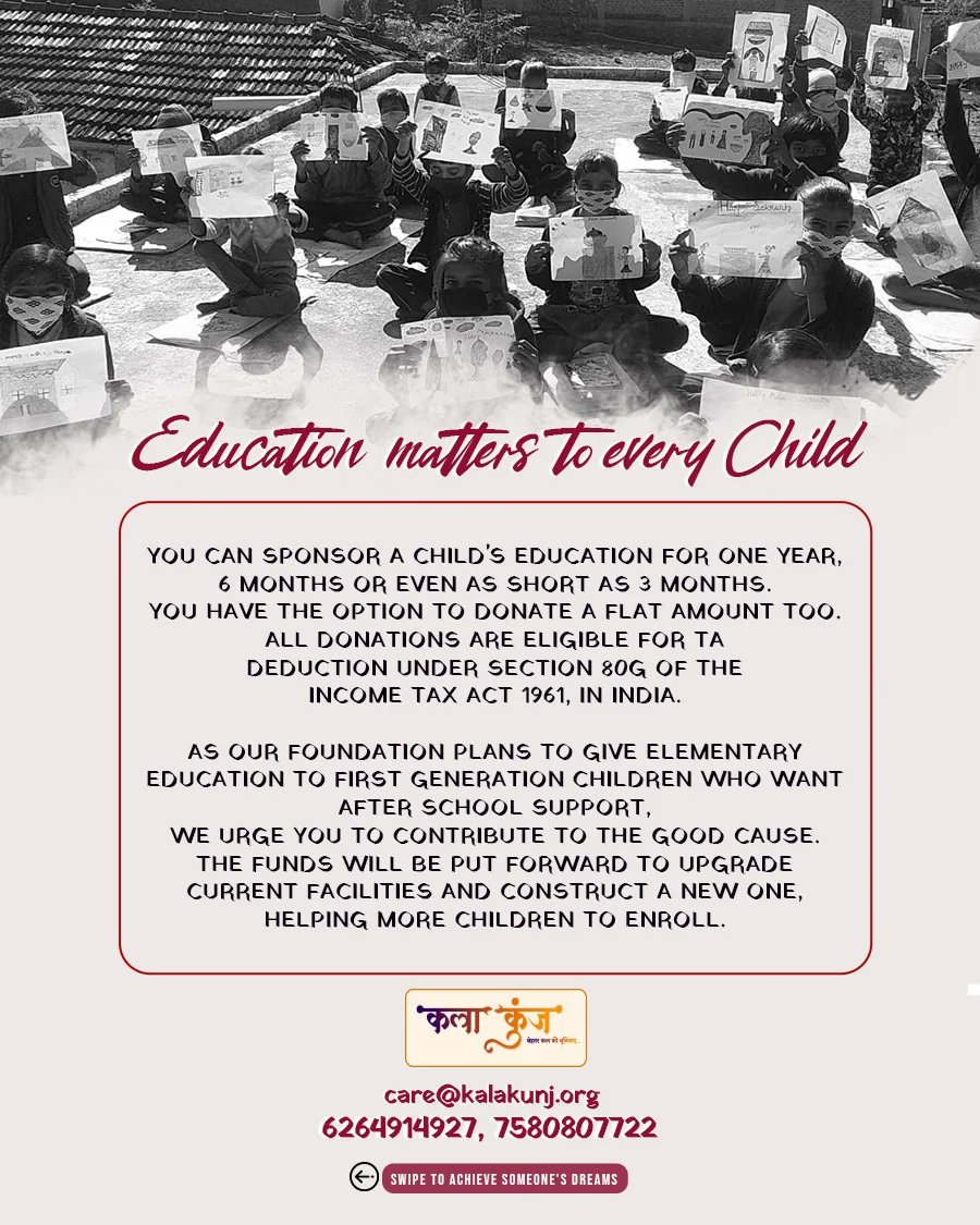 KalakunjF's tweet photo. #For_better_tommorow
It will be a pleasure and honour for our organisation if you can come onboard as a sponsor and help us in educating a child.
Read more- https://t.co/Xf9l9fRvjx
Donate- https://t.co/ScCttw0GYu

#ForEveryChild
#educatiomatters 
#kalakunjfoundation https://t.co/2FLaMqPaC0