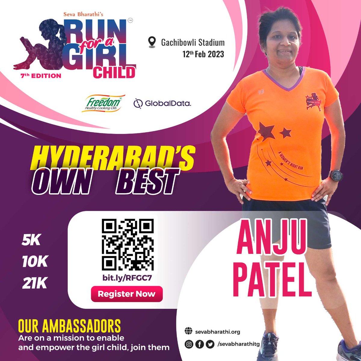 sevabharathitg's tweet photo. #RunForAGirlChild grows & thrives through our #RunAmbassadors
Anju Patel is passionate about running, campaigner for girl child education & always brought a positive vibe to run.
Come join them @ https://t.co/Po35RP664q
#SevaBharathi @freedomoil_in @globaldataplc https://t.co/LdRFVgquJb