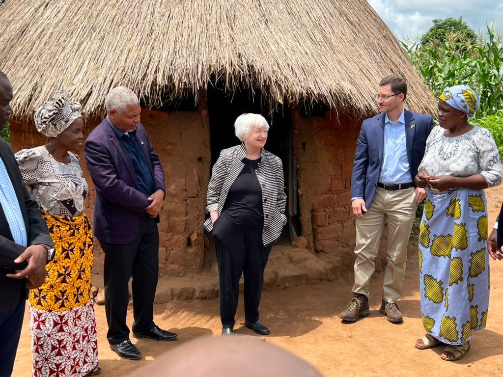 arikrupkin's tweet photo. What a fascinating and special place! @SecYellen visited a women owned @theGCF cite in rural Zambia. She spoke to women in a farm cooperative about their work that contributes to food security in the region! #FoodSecurity #Climate #Treasury https://t.co/V0CMjg9cbL