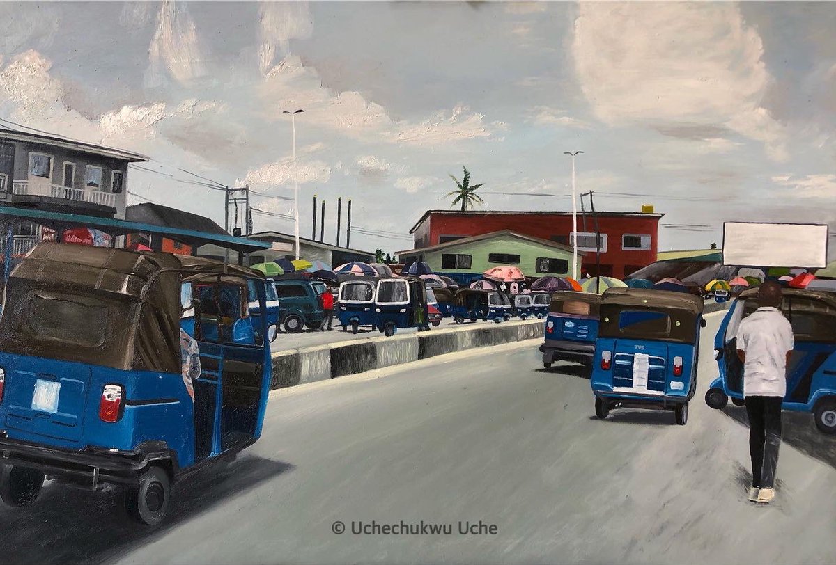 My painting of the famous “Enerhen Junction” Warri Oil on canvas 🎨 24 x 36 inches #WWERaw #nedu #sapientiaarts