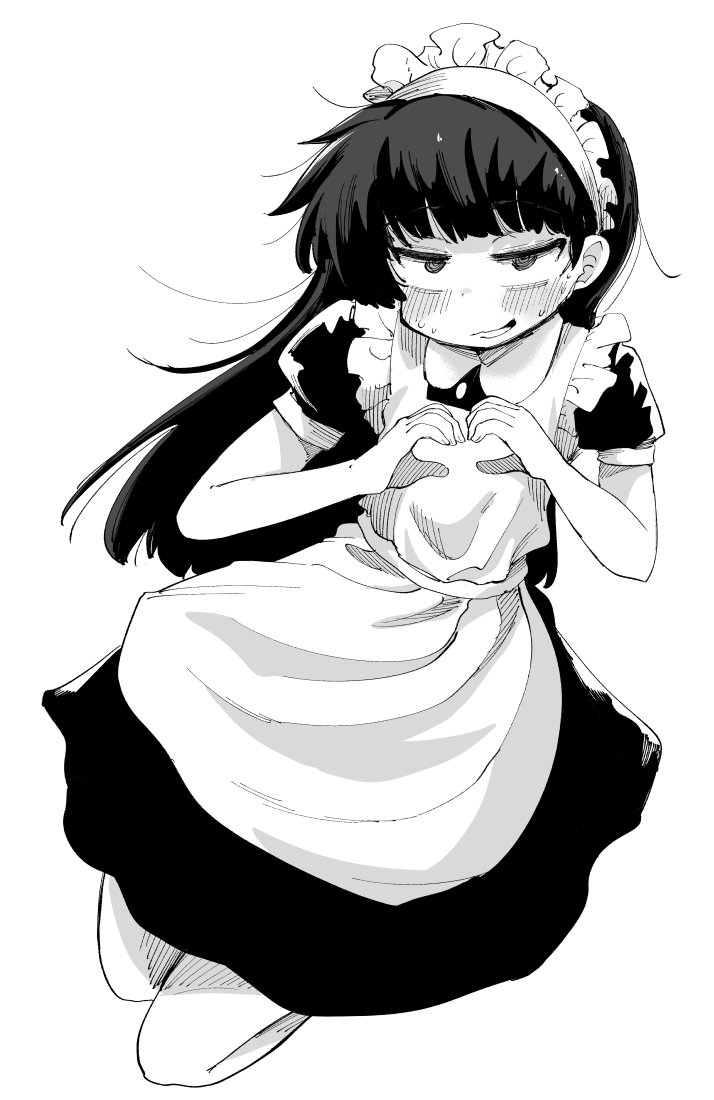 1girl greyscale heart hands solo monochrome maid heart  illustration images