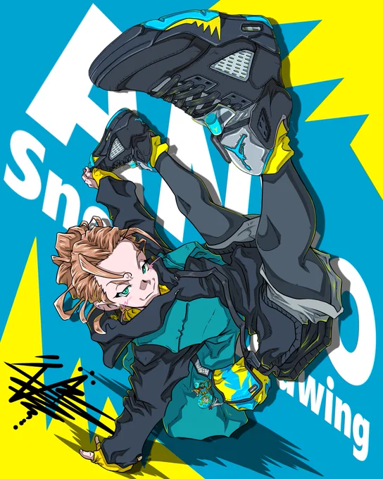 『AIR JORDAN 5 AQUA』あんよチャン!スニーカーイラスト107足目先日発売したばかりのAJ5の新色～ダブルジョーダン添え～(*'ー`*)#あんよチャン #スニーカーイラスト #スニーカー #SNKRS #airjordan5 #エアジョーダン5 #ブレイクダンス #ブレイクダンスイラスト #freitag 