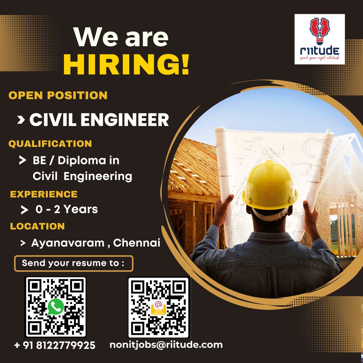 RiitudeNonIT's tweet photo. We are Looking for BE / Diploma Candidate in Civil Engineering with 0 -2 years of Experience.
#job #work #jobsearch #business #career #hiring #recruitment #employment #motivation #jobseekers #recruiting #marketing #jobfair #working #nowhiring #resume #jobvacancy #jobopportunity https://t.co/IFFFX8KffN