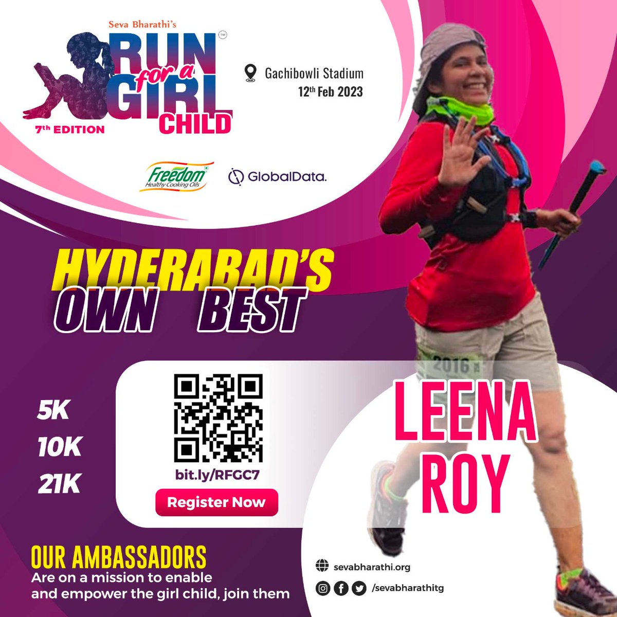 sevabharathitg's tweet photo. #RunForAGirlChild grows & thrives through our #RunAmbassadors
#LeenaRoy is passionate about running, a campaigner for girl child education & always brought a positive vibe to run.
Come join them @ https://t.co/Po35RP664q
#SevaBharathi @freedomoil_in @globaldataplc https://t.co/iOC8GkV9Lf