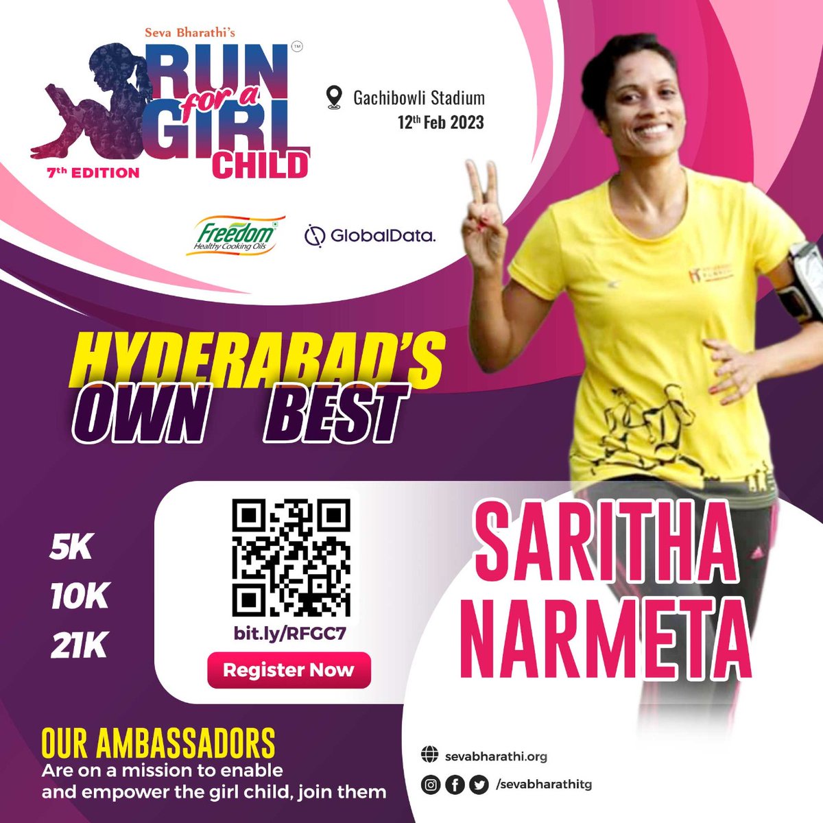#RunForAGirlChild grows &amp; thrives through our #RunAmbassadors

#SarithaNarmeta is passionate about running, a campaigner for girl child education &amp; always brought a positive vibe to run.

Come join them @ bit.ly/rfgc7

#SevaBharathi <a href="/freedomoil_in/">Freedom Healthy Oil</a> <a href="/globaldataplc/">GlobalData PLC</a>