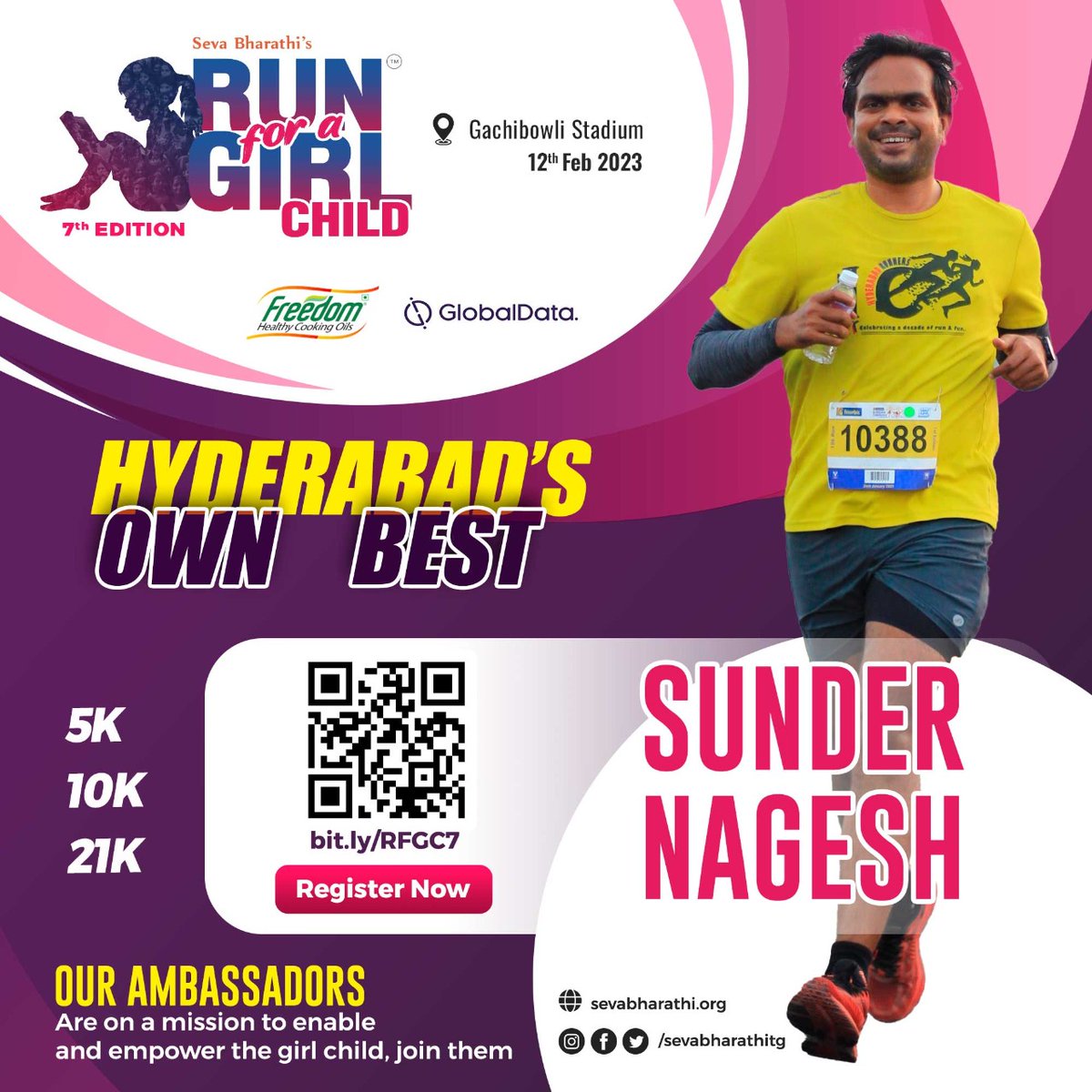 sevabharathitg's tweet photo. #RunForAGirlChild grows & thrives through our #RunAmbassadors
@SunderNagesh is passionate about running, a campaigner for girl child education & always brought a positive vibe to run.
Come join them @ https://t.co/Po35RP664q
#SevaBharathi @freedomoil_in @globaldataplc https://t.co/rm0K1GPAD8