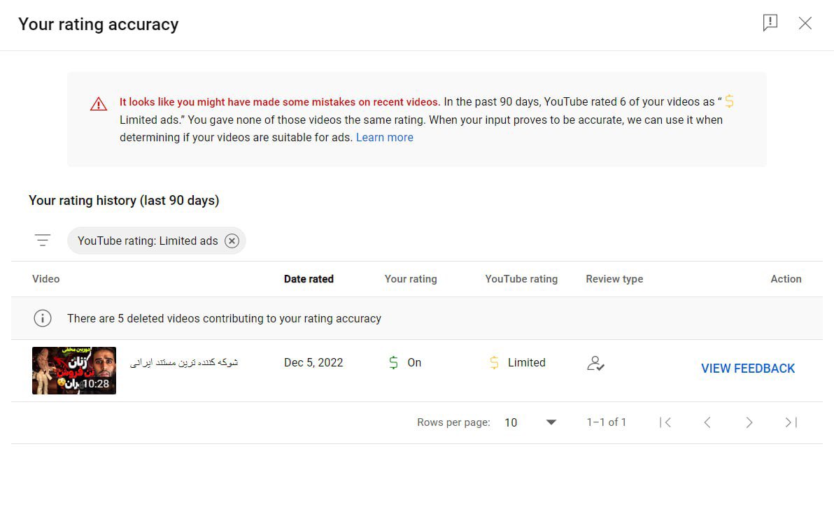 SoheilPrank's tweet photo. Hi,I saw this message today!I think there was a mistake.I always followed the rules related to advertisements and rated them correctly,but by mistake,I deleted those videos before requesting human reviewing . Is it possible to return to the previous state? @TeamYouTube https://t.co/4J7Kv7yKOp