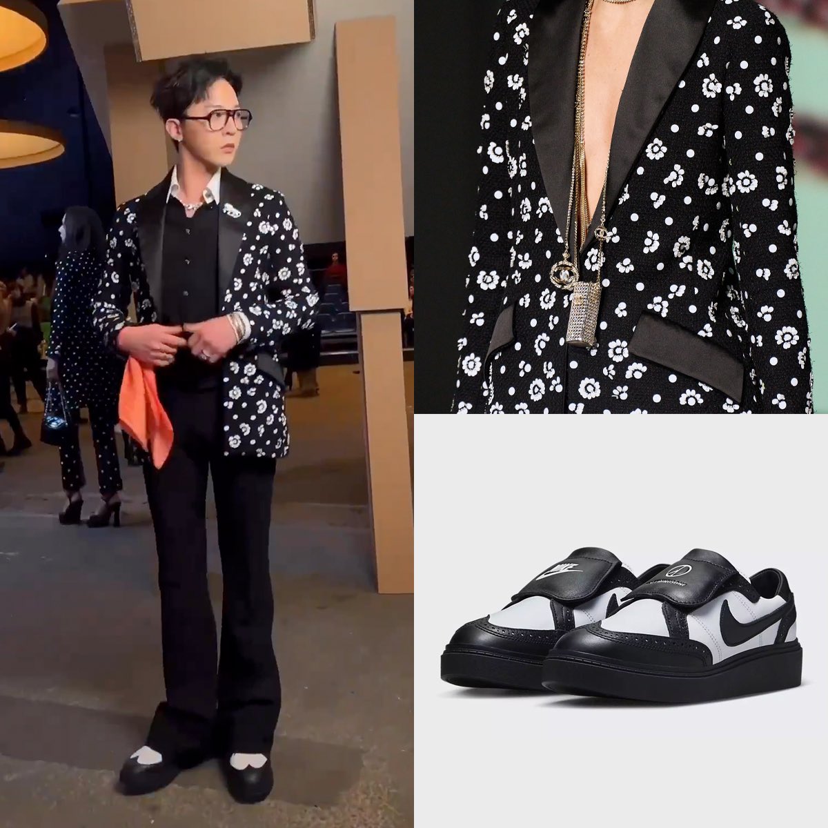 jnklime's tweet photo. GD’s design for his own brand PMO actually giving inspiration to Chanel for their cauture is the highlight of today’s event and GD wore it too. Those who are mad that he attended can cry about his impact. King of Chanel. #GDRAGONxCHANELSS23 https://t.co/eXlDakLuii