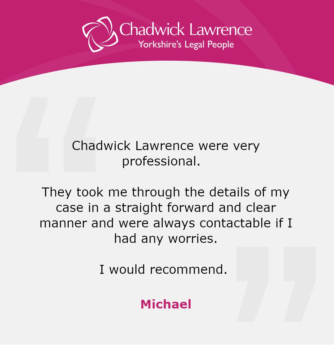 It is great to receive another 5* review for our legal services.

If you need any advice, don't hesitate to contact us to see how we can help.

chadwicklawrence.co.uk

#testimonialtuesday #chadwicklawrence #legaladvice