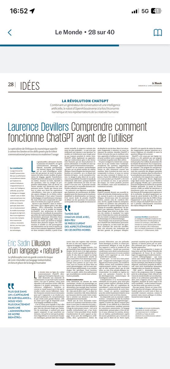 Le Monde ⁦<a href="/lemondefr/">Le Monde</a>⁩ sur ChatGPT - prenons conscience des enjeux éthiques ⁦⁩ ⁦<a href="/CNRS/">CNRS 🌍</a>⁩ ⁦<a href="/Sorbonne_Univ_/">Sorbonne Université</a>⁩ - lire « les robots émotionnels : et l’éthique dans tout cela ? » ⁦<a href="/EdLObservatoire/">Éditions de l'Observatoire</a>⁩