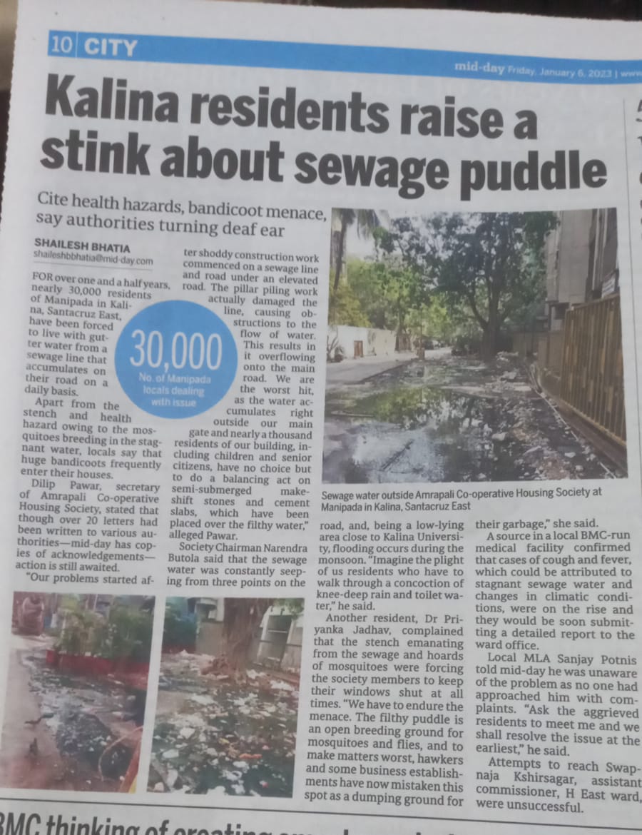 jaypee56676057's tweet photo. @JkumarLtd @JkumarLtd  good to here yr achievements, will you pl comment on this #midday report. Any out come from your joint meeting wid @mybmcWardHE @MMRDAOfficial #sanjaypotnis reg dis issue? 30K ppl r suffering due to #negligency. Yr officials r nt responding at site #Manipada CST Rd. https://t.co/456dKuIwXi