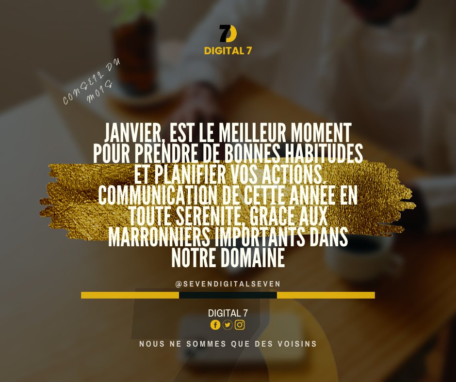 digitalsept's tweet photo. Vos promesses du Nouvel An seront déterminées par les résultats de vos actions des trois premiers mois. #Digital 7 se veut accompagner toute entreprise dans la mise en place de stratégie #digitale sur mesure grâce aux données tirées des actions numériques de vos cibles.
#digital7 https://t.co/IkrfY4tZri
