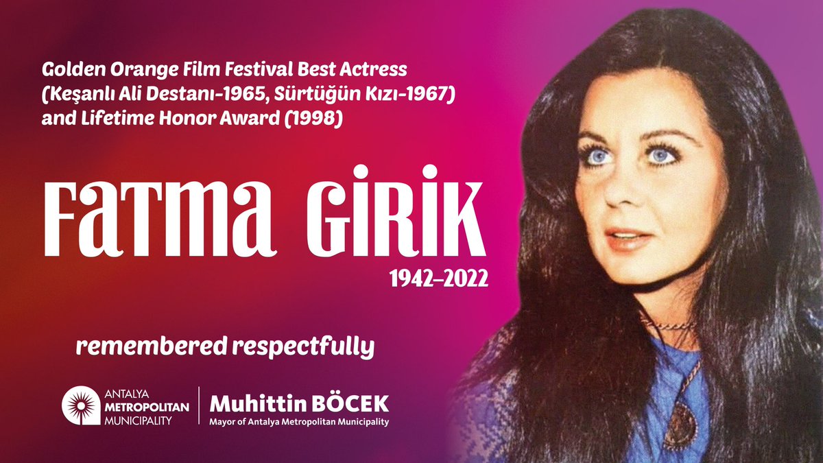 antalyaffint's tweet photo. We respectfully commemorate the esteemed film and theatre actress Fatma Girik, who won the Best Actress Award at the Golden Orange Film Festival.
#FatmaGirik https://t.co/u9BMI7jbaL