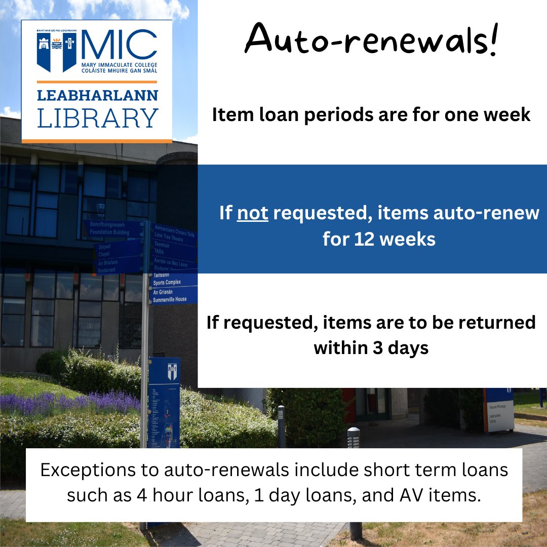 miclibraries's tweet photo. Worried about bringing that book back in time? 
Auto renewals have your back!

Items can be borrowed for one week  and they will automatically renew for 12 weeks.

Requested items must be returned within three days or fines will be applied

#MICLibrary #librarybooks #borrowing https://t.co/DtusMns9k2