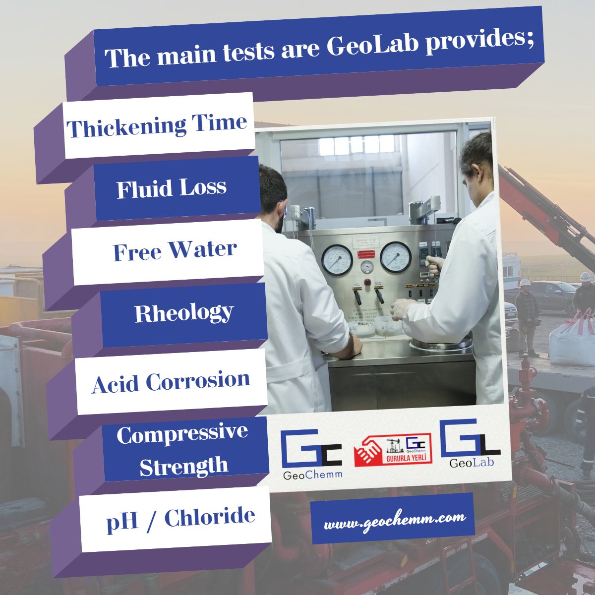 GeoChemm's tweet photo. GeoLab is ready to complete any kind of tests about cementing & acidizing operations with the 7/24 availability of an engineer, a supervisor and two lab technicians.
#GeoChemm #GeoLab #SimplifyTheMagnificence #MükemmelliğiBasitleştirin #GururlaYerli #YerliveMilli #Kimya https://t.co/IZRfRlIRll