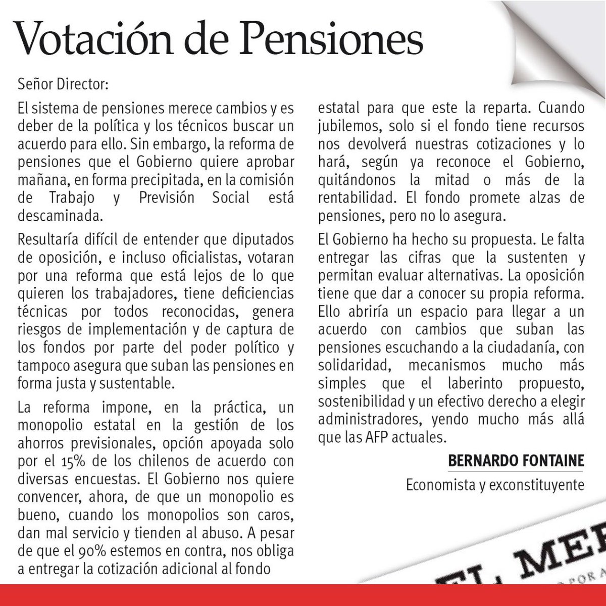 berfontaine's tweet photo. El gobierno quiere apurar la votación de una reforma de pensiones que los chilenos NO queremos https://t.co/9nRHslZ1fu