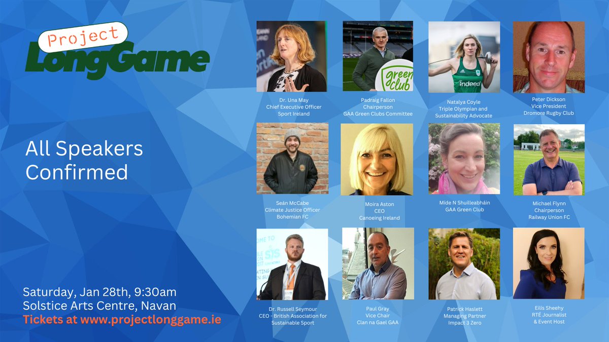 All speakers have now been confirmed for Project Long Game this Saturday 28th January at 9.30am in Solstice Arts Centre Navan! 😀

Tickets are FREE for this event but registration is essential! 

Register at: projectlonggame.ie where you can also see the event schedule!